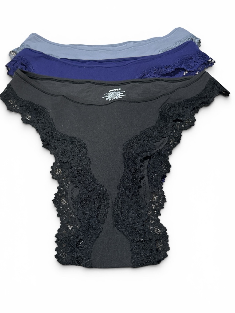 NWOT SKIMS Tanga Lace-Trim Underwear - Black, Navy, Light Gray #504 - Picture 1 of 4
